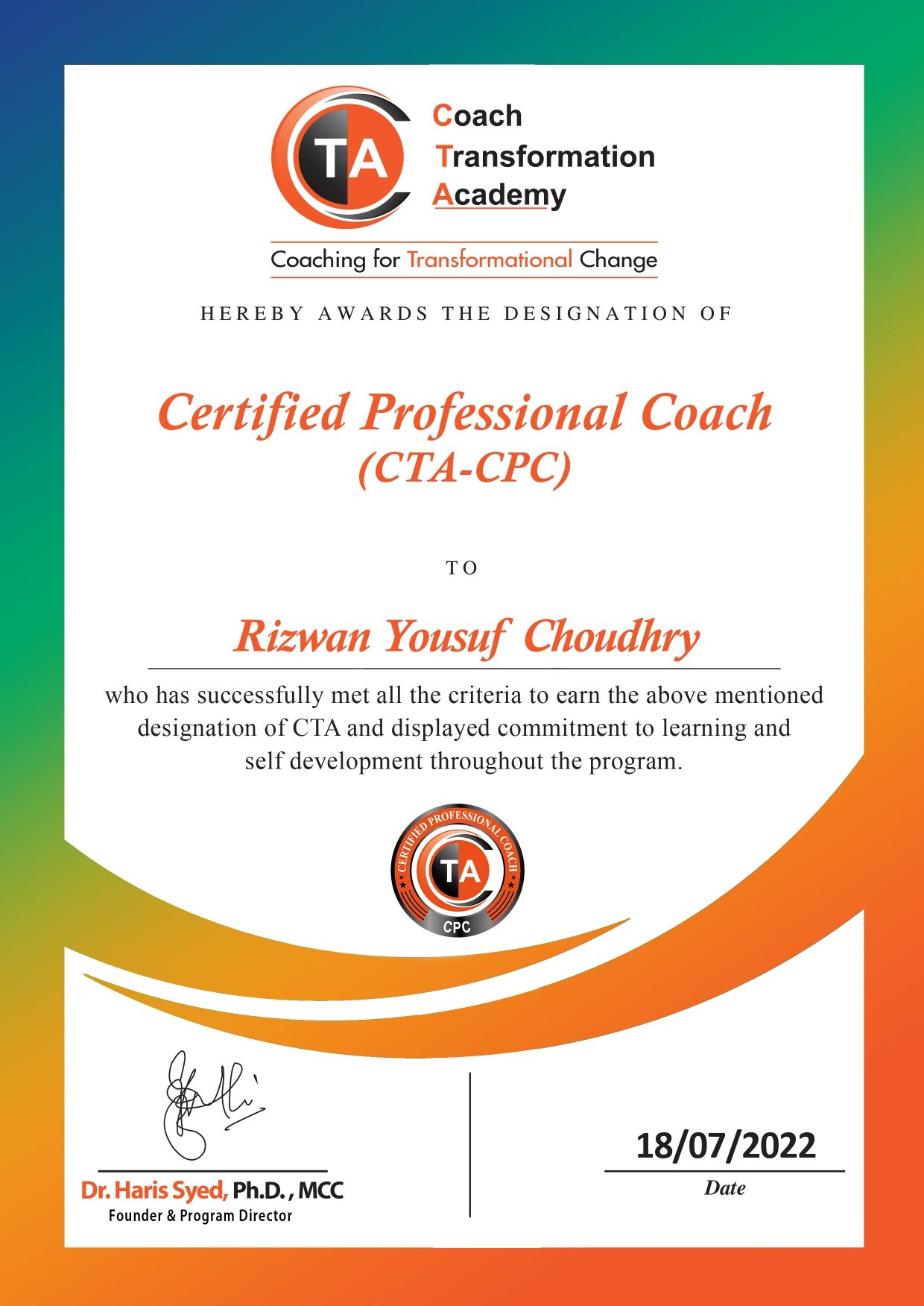 1 Rizwan Yousuf Choudhry - CPC Certificate