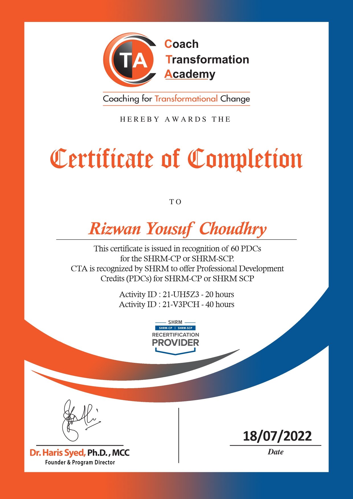 3 Rizwan Yousuf Choudhry - SHRM Certificate
